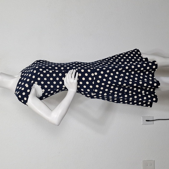 Anne Klein Navy Off White Polka Dot Drop Waist Retro Pin Up Dress Size 10 - Picture 4 of 10